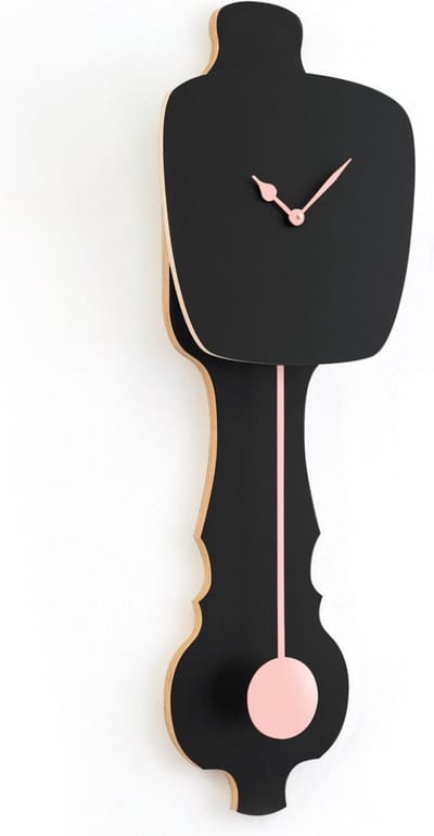 KLOQ - Wandklok met Pendule - Batterijen Inbegrepen - Wanddecoratie - Quartz Beweging - Niet-Tikkend Batterij Aangedreven - Satijn Zwart en Perzik Pastel - Groot