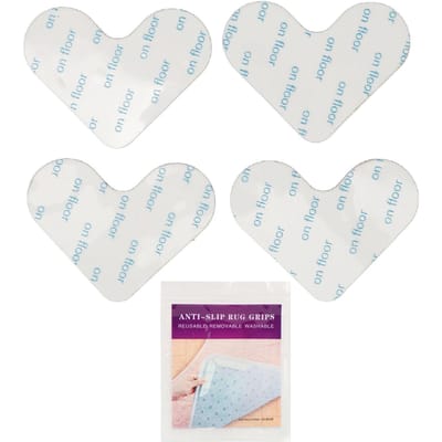 Lot de 4 Ruban Adhésif Double Face pour Tapis Réutilisable Lavable Forme Cœur Antidérapant Ultra Mince Tapis de Zone