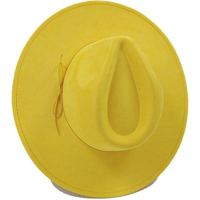 Chapeau Haut de Forme Rond à Bord Plat 9,5 cm Daim Chapeau de Cow-boy Western pour Hommes Femmes Chapeau Fedora de Fête Scène Design Auto-Style Style Ethnique Casquette Supérieure 55 -58cm yellow