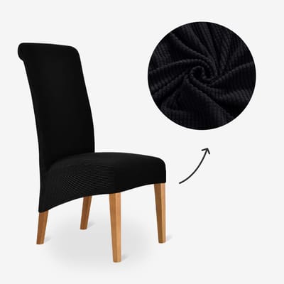 BankhoesDiscounter Knitted Hoge Rugleuning Stoelhoes – Eetkamer Stoelhoezen – Zetelhoes - Hoezen voor Eetkamerstoelen - Stoelbeschermers - Stoelhoezen Stretch - Zwart