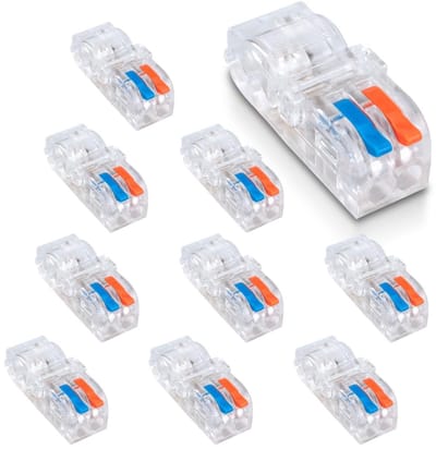 Ronte - Verbindingsklem 10 stuks met hendel voor 2-in-2-uit kabelverbindingen - geschikt voor 0,5-1,5 mm² geleider - draad vastzetten zonder strippen.