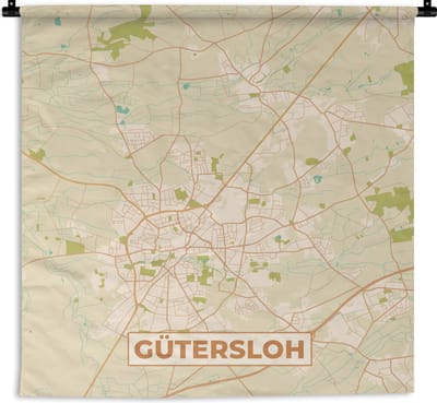 Wandkleed - Wanddoek - Gütersloh - Plattegrond - Kaart - Vintage - Stadskaart - 180x180 cm - Wandtapijt