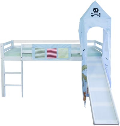 Homestyle4u Hoogslaper - 90x200 cm - met ladder - met glijbaan - blauw