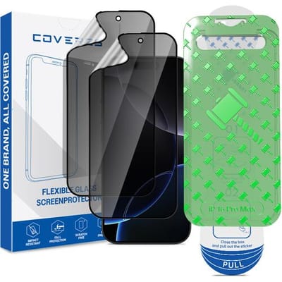 Coverzs Flexibel PMMA Glass Privacy Screenprotector met frame (2-pack) geschikt voor iPhone 16 Pro Max – Privacy Glas – Flexibel Glas – Beschermfolie met Montageframe – Premium Schermbescherming