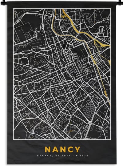 Wandkleed - Wanddoek - Frankrijk – Kaart – Plattegrond – Nancy - Stadskaart - 120x180 cm - Wandtapijt