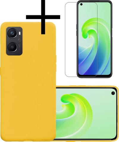 Hoesje - Met Screenprotector - Geschikt voor OPPO A76 - Sterk & Shockproof - Back Cover - Siliconen Case - Telefoon Hoes - Geel