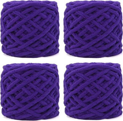 Gebreide Wollen bol, 4 x 100 g, Dikke Wolbol voor Naalden 7-8 mm, Dikke Haakwol, Ideaal Voor Het Breien van Mutsen, Sjaals, Truien en Pantoffels (Violet)