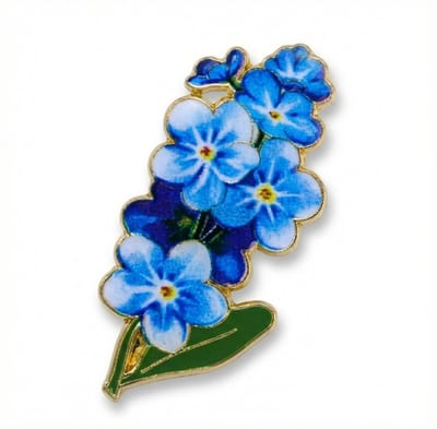 Elegante Jacaranda Bloemen Broche – Blauwe Emaille Bloemenspeld met Goudkleurige Rand