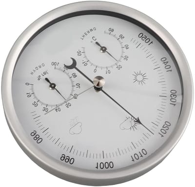 Weerstation Barometer Thermometer - Weer meter Hygrometer - Weersvoorspelling Binnen Buiten - 3-in-1 Functie - 132 mm Diameter - Zilver