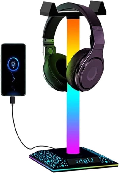 Hoofdtelefoonhouder - Headsetstandaard - Bureau organiseren - Met RGB verlichting - 30cm Hoogte - Zwart