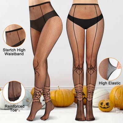 2 Paar Zwarte Halloween Visnet Kousen - Hoge Taille Kousen voor Feesten, Clubs en Carnavals