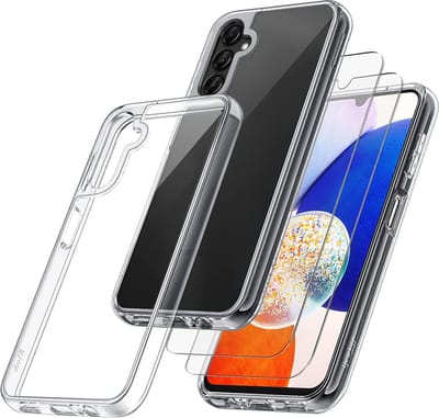 Silicone Soft Back Cover Hoesje Geschikt voor: Samsung Galaxy A14 5G - Transparant + 2X Tempered Glass Screenprotector - ZT Accessoires