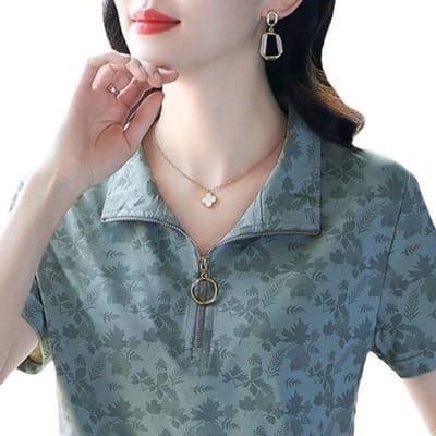 Kortarm T-shirt voor Dames Zomer Nieuw Revers Slim Effen Kleur Moeder Top Poloshirt 4XL gray