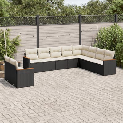 vidaXL - 10-delige - Loungeset - met - kussens - poly - rattan - zwart