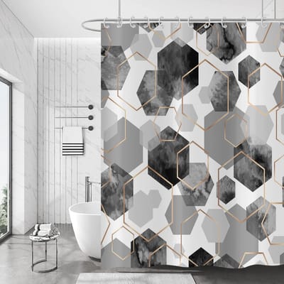 Douchegordijn 180x200, Moderne Geometrische Zeshoekige Kunst Abstract Waterdicht Polyester Stof Wasbare Stof Badkamer Gordijn met Haken
