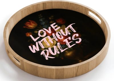 Dienblad rond 40x40 cm - Schootdienblad hout - Liefde - Modern - Bloemen - Borrelplank rechthoek - Plateau houten dienbladen