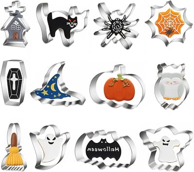 Halloween Koekjesuitsteekvormen - 12 Stuks RVS - Pompoenen, Vleermuizen, Spoken, Katten en Sterren - Bakaccessoires voor Koekjes en Fondant Decoratie