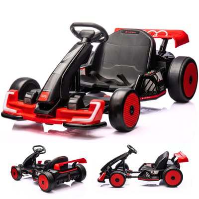Audi Full Option Elektrische GoKart 6 tot 12 jaar – Officieel Gelicentieerde 24V Drift-Kart met Verstelbaar Frame & Bluetooth – Snelle Kinderkart met Soft-Start, LED-verlichting & EVA Voorwielen – Rood