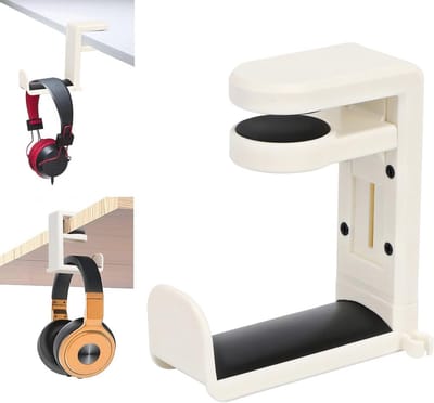 Hoofdtelefoonstandaard - Headset hanger houder - Bureau organiseren - 360 graden rotatie - Tot 4.2 cm dik - Wit