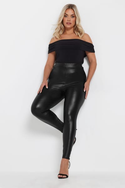 Yours Stretch Legging Met Coating In Zwart Size 48