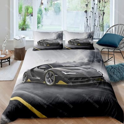 Ensemble de Literie Voiture de Sport Garçon Simple, Housse de Couette Voiture de Course pour Décoration de Chambre d'Enfants Adolescents, Ensemble de Lit Voitures de Course EU Single 135x200cm