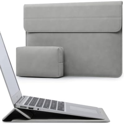 15-16 Inch Laptop Hoes Sleeve met Standaard voor MacBook Pro 16 M5/M4/M3/M2/M1 Pro/Max 2026-2019, XPS 15, MacBook Pro 15 2015-2012, Samsung Galaxy Book Pro/Flex 15, Lichtgrijs