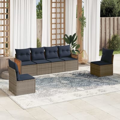 vidaXL - 6-delige - tuinbankset - met - kussens, - grijs - polyrotan