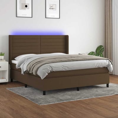 vidaXL - Boxspring - met - matras - en - LED - stof - donkerbruin - 180x200 - cm
