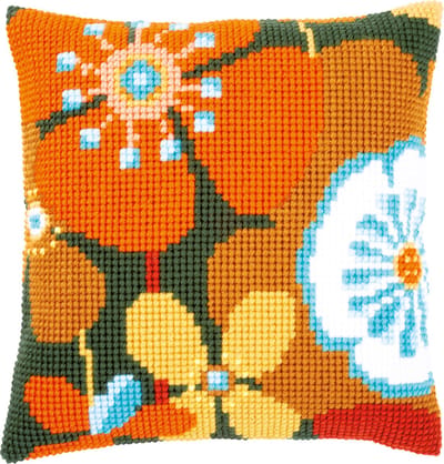 Vervaco - Kruissteekkussen kit - Retro bloemen - PN-0156667 - Borduren - Borduurpakket - Borduurpakket volwassenen - Borduurpakket kind