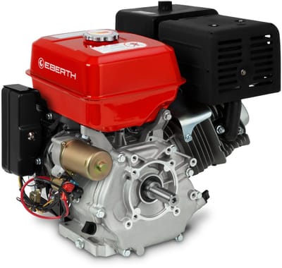 EBERTH 15 PS 11,03 kW benzinemotor met asdiameter 25 mm, elektrische start, 17 Ah 12 V-accu, stationaire motor, kartmotor, aandrijfmotor met oliepeilbeveiliging, 4-takt 1-cilinder benzinemotor, cilinderinhoud 420 ccm, luchtgekoeld