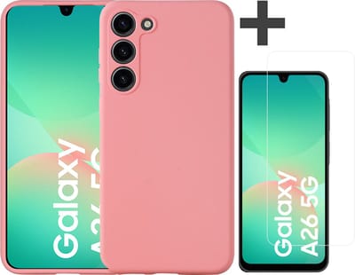 Hoesje geschikt voor Samsung Galaxy A26 hoesje zacht siliconen met gehard glas Screenprotector- Arara backcover - Roze