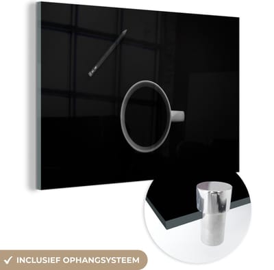 MuchoWow® Glasschilderij 150x100 cm - Schilderij acrylglas - Potlood - Beker - Zwart - Wit - Foto op glas - Schilderijen