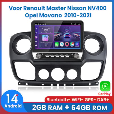 Awesafe 10.1 Inch Autoradio - Geschikt Voor Renault Master / Nissan NV400 / Opel Movano - 2GB + 64GB 4Core - Draadloos CarPlay & Android Auto - Bluetooth & WiFi - GPS Navigatie - 2010 2011 2012 2013 2014 2015 2016 2017 2018 2019
