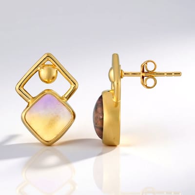 Cavill - Zilveren Oorbellen - Verguld 925 Sterling Zilver - 2 Antieke Boliviaanse Ametrien 5 ct - Vintage stijl - Bezel zetting - 18 mm