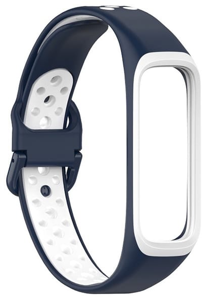 By Qubix - smartwatch bandje - Compatible Samsung bandje - Siliconen band 2 kleurig - Donkerblauw / wit - Geschikt voor Samsung Galaxy Fit 2