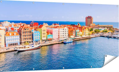 Gards Tuinposter Willemstad Centrum in Cura�ao - 180x90 cm - Tuindoek - Tuindecoratie - Wanddecoratie buiten - Tuinschilderij