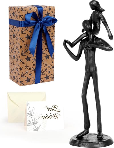 Papa verjaardagscadeaus van dochter - ijzeren vader dochter beeldjes lachen met liefde, moderne kunst vaders en dochters metalen standbeeld decor, liefdesgeschenken voor papa vaders dag
