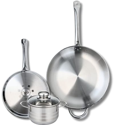 Set van 2 Koekenpannen 24 en 32 cm en 1 braadpan 14 cm Elo Profi Brillant
