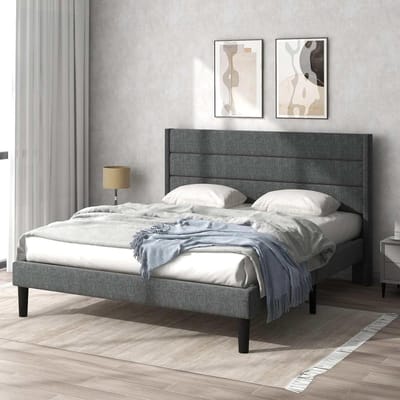 Gestoffeerd Bed - Platformbed Frame - Slaapkamer Meubel - Versterkte Lattenbodem - 140x200 cm - Donkergrijs