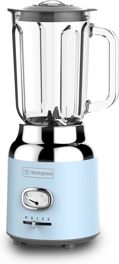 Westinghouse Retro Blender – 1,5L – Smoothie Maker & IJscrusher – 4 Snelheden – Glazen Kan – 600W – Blauw