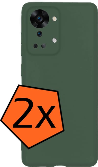 Hoes - 2 Stuks - Geschikt voor OnePlus Nord 2T - Sterk & Shockproof - Case Siliconen - Back Cover - Telefoon Hoes - Donkergroen