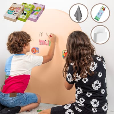 Elissio® Magneticoo Magnetische Muursticker 100x80 cm - Magneetsticker met krijtbordfunctie - Perzikoranje - Magneetbord voor Kinderkamer - Boogvorm - Inclusief Magnetische accessoires