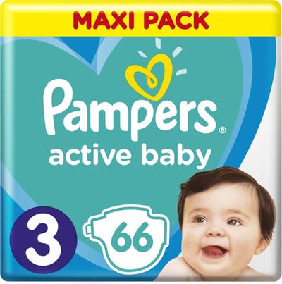 1 x Pampers – Luiers – Active Baby Dry Maat 3 – 66 Luiers - Baby Luier - Droge Luier - Vochtabsorptie - Superabsorberende Kern - Luier Voor Baby