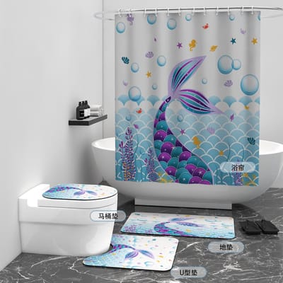 Floraweg Douchegordijn,Shower Curtain,badgordijn,badkamergordijn,Zeemeermin roostereffect,-topkwaliteit - digitale printen -Anti Schimmel - Inclusief 12 ringen -met 12 stuks douchegordijnhaken – Waterdicht -Wasbaar- Polyester - 180x200 cm