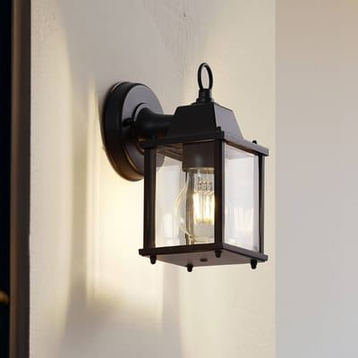 Lindby - Wandlamp buiten - 1licht - Aluminium, glas - H: 22.5 cm - E27 - zwart, transparant