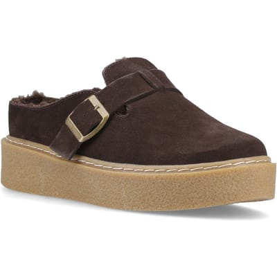 Hush Puppies Blanche Faux Bont Leren Dames Chocolade Muiltjes