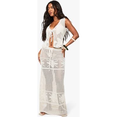 boohoo Dames Gehakete Maxi Rok met Bloemdetails | Stone | Maat: Small