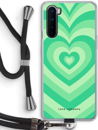 Case Company® - Hoesje met koord geschikt voor OnePlus Nord hoesje met Koord - Hart Groen - Telefoonhoesje met Zwart Koord - Bescherming aan alle Kanten en Over de Schermrand
