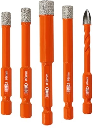 Droge Diamantboren Set voor Tegels 6/6/8/10mm met Quick Change Hex Shank en Carbide Boor