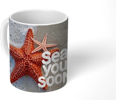 Mok - Koffiemok - Sea you soon - Zeester - Zee - Mokken - 350 ML - Beker - Koffiemokken - Theemok - Mok met Tekst
